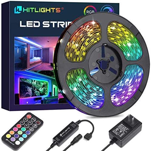 32.8ft LED Strip Lights, HitLights RGB Ultra Brighter Color Changing Led Tape Lights 5050 300 LEDs Flexible Light Strips with RF Remote, UL Power Supply for Home Room Party TV Bedroom