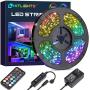 32.8ft LED Strip Lights, HitLights RGB Ultra Brighter Color Changing Led Tape Lights 5050 300 LEDs Flexible Light Strips with RF Remote, UL Power Supply for Home Room Party TV Bedroom