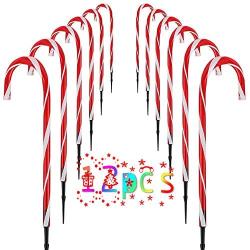 Christmas Candy Cane Lights Pathway Markers 12pcs - Holiday Walkway Lights Outdoor Ornaments Xmas Outside Decoration for Yard Lawn Forecourt or Dooryard