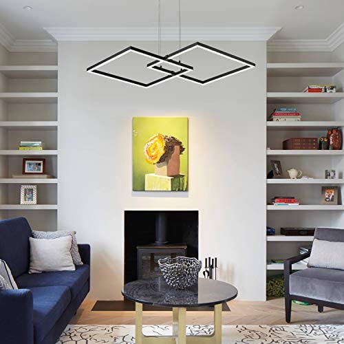 Toupus Modern Pendant Lighting, 40W LED 2-Squares Not Dimmable Acrylic Crystal in Shape Contemporary Chandelier Neutral White 4000K for Foyer Living Room Bedroom Hotel Office