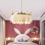BOKT Nordic Style Chandelier with White Feather Crown Chandelier Modern Metal LED Pendant Lighting Crystal Ceiling Hanging Light for Bedroom Hotel Dining Room Living Room (35cm 13.8)