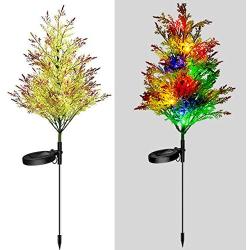 Solar Christmas Decorations Lights Set of 2, IP65 Waterproof Solar Christmas Tree Lights, LED Solar Christmas Pathway Lights Outdoor, Solar Garden Stake Lights for Yard, Patio, Courtyard, Lawn (2PCS)