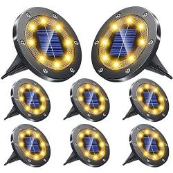 NFESOLAR Solar Ground Lights Outdoor Waterproof, 8 Packs Upgraded Solar Garden Lights with New Design, 8 LED Solar Disk Lights Landscape Lighting for Pathway Garden Walkway Yard - Warm White