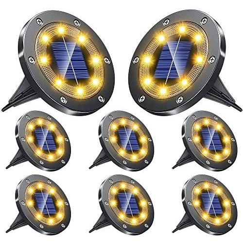 NFESOLAR Solar Ground Lights Outdoor Waterproof, 8 Packs Upgraded Solar Garden Lights with New Design, 8 LED Solar Disk Lights Landscape Lighting for Pathway Garden Walkway Yard - Warm White