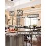 FEMILA 5-Light Kitchen Island Light, Farmhouse Linear Pendant Lighting Fixture with Clear Glass Lamplshade, Metal Frame, Antique Wood Grain Paint Finish, 4FY42-5 WB