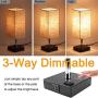 Touch Control Table Lamp,Dimmable Bedside Table Lamp , with AC Outlet & 2 Charging USB Ports Fabric Shade Modern Lamp for Bedroom Office Living Room,Included Dimmable LED Bulb