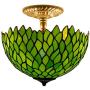 Tiffany Ceiling Light Fixture W12H11 Inch Semi Flush Mount Green Stained Glass Wisteria Shade S523 WERFACTORY Lamps Lover Parent Dining Living Room Bedroom Study Entry Kitchen Island Bar Hallway Loft