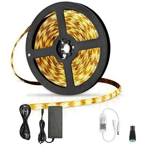 16.4ft Led Strip Lights Bluetooth Wireless Smartphone Control Warm White Brightness Adjustale 2835 SMD 300 LEDs LED Strip Light Kit, IP65 Waterproof for Bedroom, Living Room, Party Led Lights