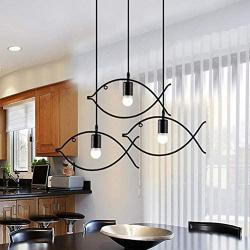 KIICN Chandelier Pendant Lighting Holder, Adjustable Hanging Light Fixtures Fish-Shaped Iron Lamp Holder Farmhouse Pendant Light E27 Base for Kitchen Island Dining Room Living Room Hotel Black