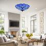 RUNNUP Industrial 12'' Wide Tiffany Style Flush Mount 2 Lights Ceiling Light Fixture with Glass Shade Vintage Ceiling Lamp in Blue