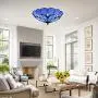 RUNNUP Industrial 12'' Wide Tiffany Style Flush Mount 2 Lights Ceiling Light Fixture with Glass Shade Vintage Ceiling Lamp in Blue
