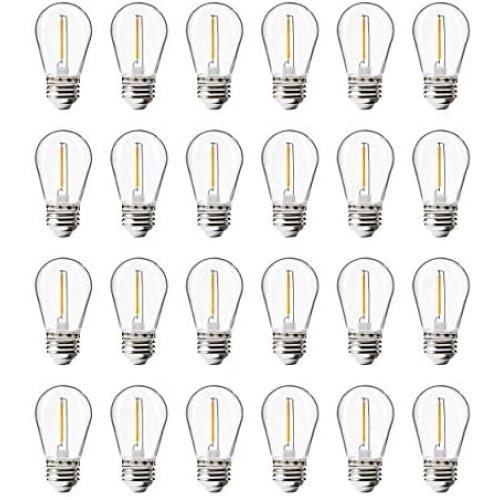 24-Pack LED S14 Replacement Edison Bulbs,ALAMPEVER Vintage Style,2200K Warm White Outdoor Waterproof 1W LED String Bulb,E26 Medium Base,CRI80,100LM,Non-Dimmable
