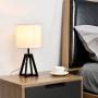 Modern Small Bedside Table Lamp - Black Desk Lamp for Living Room Bedroom, Minimalist Hollowed Black Metal Base with White Fabric Shade, for Nightstand Table Top