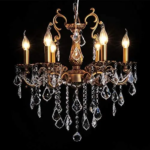 MEEROSEE Crystal Chandeliers Contemporary Chandelier 6 Lights Island Lighting Candle Pendant Ceiling Light Fixture for Dining Room Living Room Kitchen Bedroom Hallway Entry D22.1''