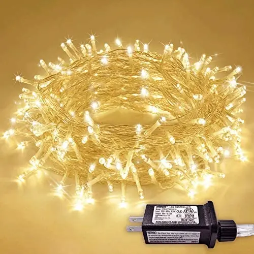 JMEXSUSS 200 LED Christmas Lights Indoor Outdoor, Warm White Christmas Tree Lights Clear Wire, 66ft 8 Modes Waterproof Twinkle Fairy String Lights Plug in for Xmas Room Bedroom Wedding Party