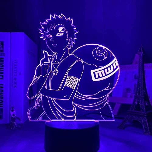 BTEVX 3D Lamp Naruto Gaara Figure Children Night Light Led Anime Japanese Manga Battery Lamp Room Decor Baby Sleep Night Light Gift-7 Colors No Remote Control