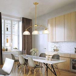 Contemporary Frosted Glass Pendant Chandelier Light 3-Light Ceiling Hanging Lighting for Dining Room Kitchen Island Brass
