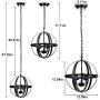 DLLT Vintage Pendant Hanging Light, Flush Mount Ceiling Chandelier Lamp with Metal Spherical Shade for Kitchen, Dining Room, Living Room, Hallway, Bedroom, Entryway 3-Light, E12 Base-Matte Black