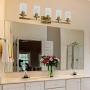 BONLICHT Vanity Lights Bathroom Fixture Brushed Brass 5 Light Farmhouse Wall Sconce Lighting with Clear Glass Shade Modern Wall Light Fixture Bath Kitchen Dining Room Hallway Porch Light Wall Mount