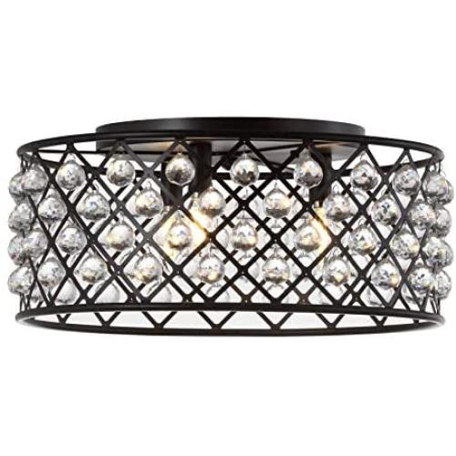 JONATHAN Y JYL9024A Gabrielle 19'' Metal/Crystal LED Flush Mount Ceiling Contemporary Dimmable, 2700K Cozy Warm Light, for Kitchen,Hallway,Bathroom,Stairwell, Oil Rubbed Bronze/Clear