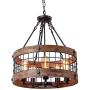 Anmytek Round Wooden Chandelier Metal Pendant Five Lights Decorative Lighting Fixture Antique Ceiling Lamp (Five Lights)