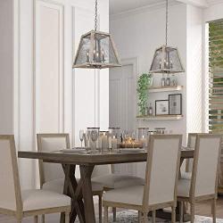Farmhouse Chandelier, 4-Light Lantern Chandelier with Iron Net, New Modern Farmhouse Light Fixture for Foyer, Kitchen Island, Dining Rooms