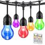 2-Pack 48FT Multicolor LED String Lights Outdoor, Dimmable RGB Patio Lights with 30+5 E26 Plastic Bulbs, Remote Control, 96FT IP65 Waterproof Commercial Grade Light String for Backyard, Garden, Party