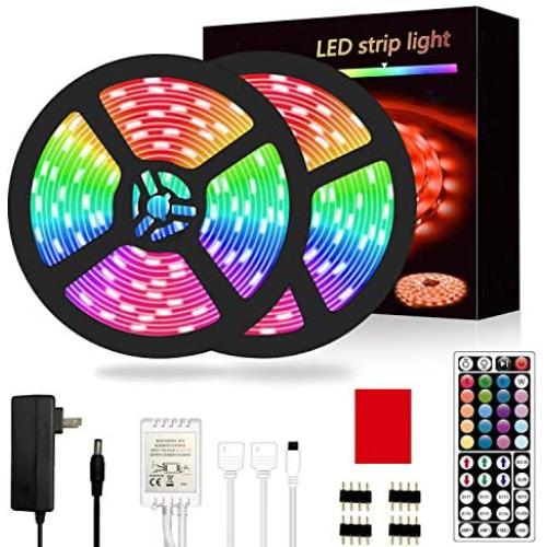 Segrass Led Strip Lights，32.8ft 5050 RGB 300 Led Rope Lights, IP20 Non Waterproof Color Changing with 20 Colors 8 Light,LED Lights Strips Kit with 44 Keys IR Remote Controller 12V Power Supply