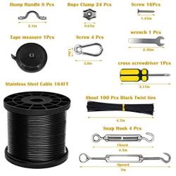 Outdoor String Lights Hanging Kit, Globe Light String Suspension Kit, Cable Guide Wire for String Lights in Black Vinyl-Coated, 164 Ft Stainless Steel Lights Rope