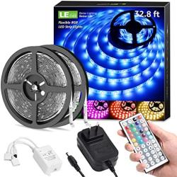 LE LED Strip Lights, 32.8ft RGB 5050 LED Strips with Remote Controller, Color Changing Tape Light with 12V Power Supply for Room, Bedroom, TV, Kitchen, Desk