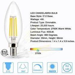 Led Candelabra Light Bulb Filament Vintage Edison Chandelier Dimmable Bulbs,40 Watt Equivalent,Warm White 2700k,400 Lumen,E12 Base,6 Pack