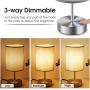 Bedside Lamps, MOICO 3-Way Dimmable Touch Table Lamps with Linen Fabric Shade, Modern Nightstand Lamps for Bedroom, Living Room, Kids Room, Office, College Dorm, Set of 2