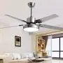 52'' Indoor 5-Blades Ceiling Fan LED Light with Remote Control Modern Stainless Steel Blades Chandelier Ceiling Fan Brushed Nickel Ceiling Fan For Living Room Ceiling Fan With Light For Bedroom