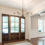 Large Farmhouse Chandeliers for High Ceilings 36 Inch, French Country pendent Lighting, Wooden Column, 6 Rustic Metal Gut Hook Light Arms, Candle Stems D36 H19 inch