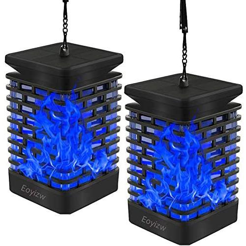 EOYIZW Solar Lantern Lights Outdoor Hanging Solar Lights, 2 Pack Upgraded 99 LEDs Solar Lanterns Dancing Flickering Flame Lights, Landscape Decoration Solar Garden Lights for Patio Yard Porch Blue