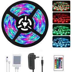 Daybetter Led Strip Lights 16.4ft 5m 3528 RGB 300 LEDs Color Changing Kit, Led Ribbon for Home, Kitchen Light Strips Included Power Adapter for Bedroom, Party