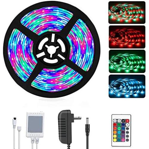 Daybetter Led Strip Lights 16.4ft 5m 3528 RGB 300 LEDs Color Changing Kit, Led Ribbon for Home, Kitchen Light Strips Included Power Adapter for Bedroom, Party