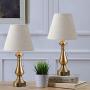 Capslpad Set of 2 Table Lamps with 2 USB Ports Vintage Bedside Table Lamp Beige Shade Nightstand Lamps for Bedroom Living Room Office Kids Room (Pull Chain,Antique Brass)