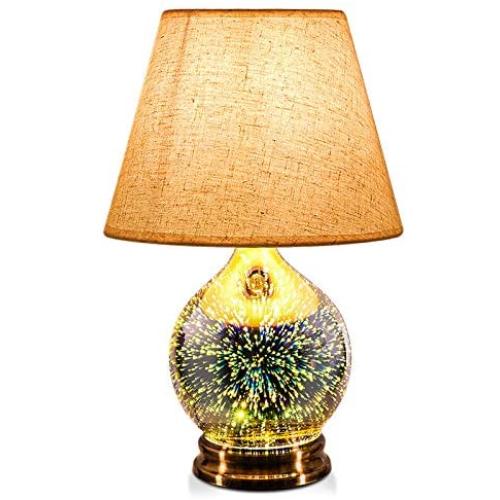 Table Lamp,Desk Lamp with Bulb Included - Modern Lamp with Unique Lampshade,Handmade 3D Effect Glass Base - Perfect for Table in Bedroom,Bedside,Living Room,Office (Table Lamp Aladdin)