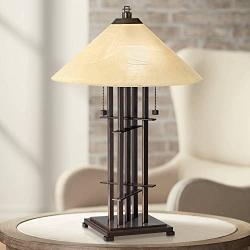 Metro Collection Planes n Posts Mission Accent Table Lamp Bronze Cone Alabaster Art Glass Shade for Living Room Family Bedroom Bedside Office - Franklin Iron Works