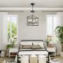 LOG BARN Industrial Cage Chandelier Farmhouse Pendant Lighting 14 inches, 4-Lights Faux Wood Ceiling Hanging Light Fixture for Dining Rooms, Living Room, Kitchen, Hallway