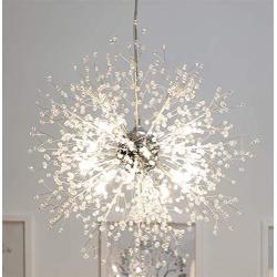 Modern LED Crystal Chandeliers 9 Lights Firework Pendant Lighting Fixtures for Bedroom Dining Room Restaurant(Chrome)