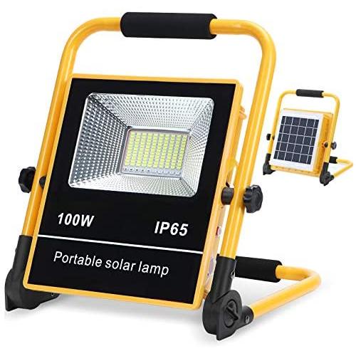 Portable Outdoor Solar led Flood Light, 100W LED Work Light 6000K Solar Powered Security Lights for Camping Lights,Warning Light