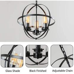 FERWVEW 14.2'' Farmhouse Rustic Black Globe Ceiling Hanging Lighting Foyer Chandelier Light Fixture,3-Light Modern Metal Pendant Lighting for Kitchen Island Hallway Living Dining Room Bedroom Entryway