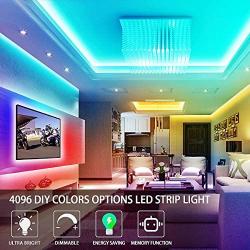 RGB Led Strip Lights 16.4 Feet 4096 DIY Colors Changing Rope Light 30mins Timing Off Led Tape Light Kits with 24keys Ir Remote, Adhesive Clips and 12v Ul Plug for Bedroom Kitchen Cabinet Tv Bar Party