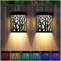 DenicMic Solar Wall Lights Outdoor Fence Solar Lights for Deck Patio Stairs Step Backyard LED Forest Night Lights, Waterproof, Warm White/Color Changing (2 Pack)