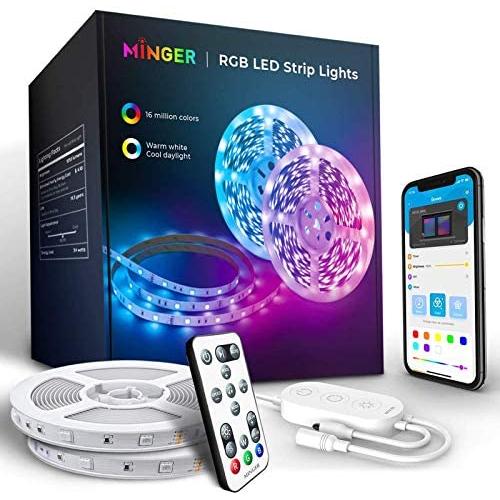 MINGER Led Strip Lights 32.8ft, Bluetooth Color Changing Lights with App Control, Remote, Control Box, Music Sync Led Light Strips with 64 Scene Modes for Living Room, Bedroom, Kitchen, Bar, 2x16.4ft MINGER Led Strip Lights 32.8ft, Bluetooth Color Changing Lights with App Control, Remote, Control Box, Music Sync Led Light Strips with 64 Scene Modes for Living Room, Bedroom, Kitchen, Bar, 2x16.4ft