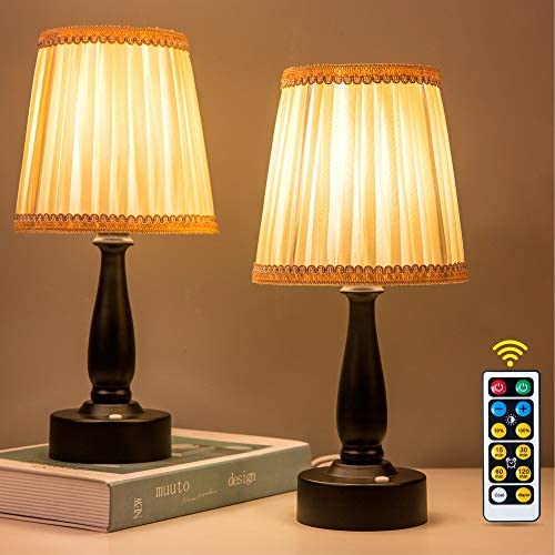 ZEEFO LED Night Light, Battery Powered Portable Night Lamp, Eye Protection Warm White Remote Control Night Light, Dimmable Classic Bedside Table Lamps Ideal for Bedroom,Study, Kids Room (Set of 2)