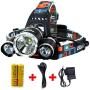 Headlamp,Headlight,Hard Hat Light 20000 Lumens IMPROVED Cree Led Ultra Bright Rechargeable Waterproof Flashlight Head Light for Camping,Outdoors(Charging equipment and Battery) Included (Silver)