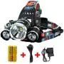 Headlamp,Headlight,Hard Hat Light 20000 Lumens IMPROVED Cree Led Ultra Bright Rechargeable Waterproof Flashlight Head Light for Camping,Outdoors(Charging equipment and Battery) Included (Silver)